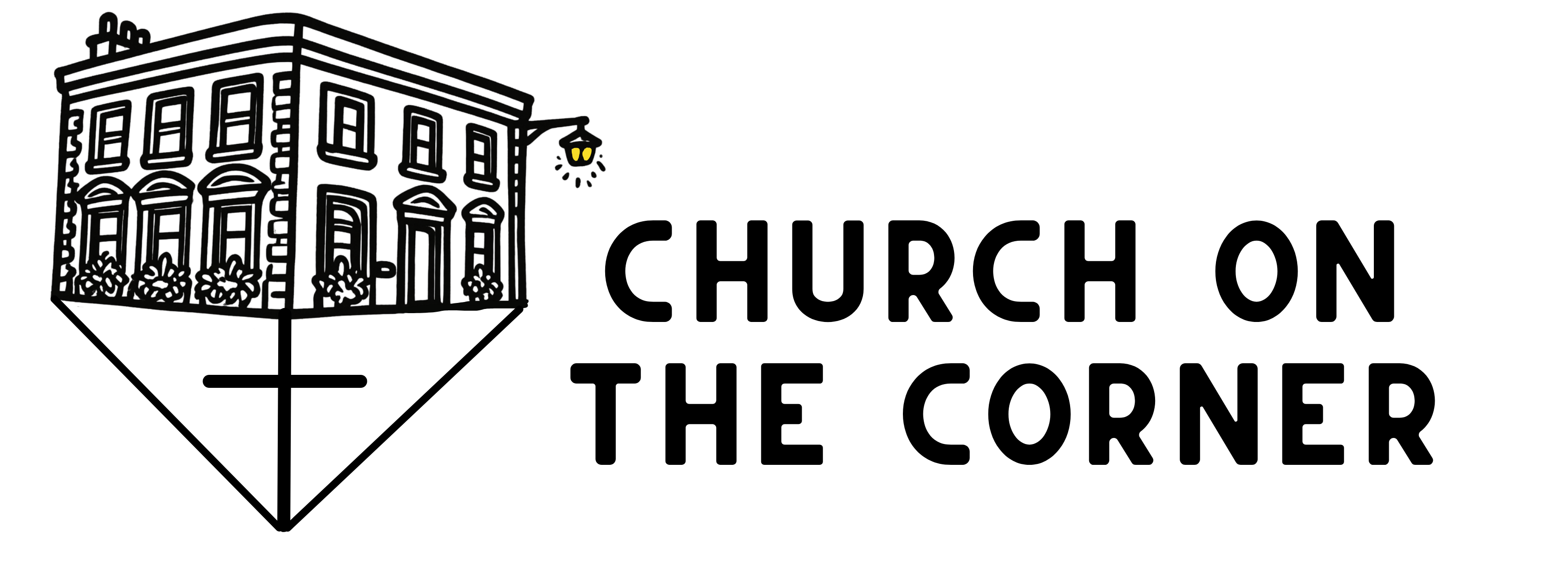 Illustration of Church on the Corner with a glowing light.