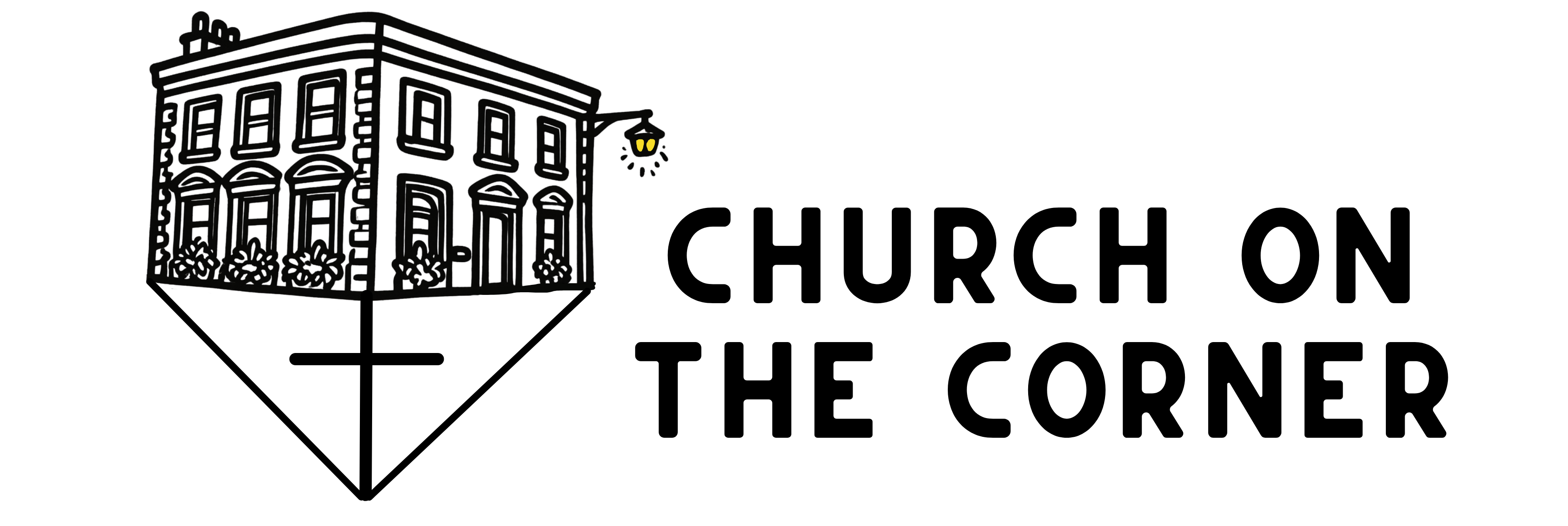 Illustration of Church on the Corner with a glowing light.